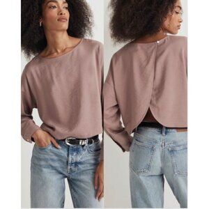 NWT Madewell Relaxed Tulip-Back Top Mauve Textured Long Sleeve Cropped Sz Medium